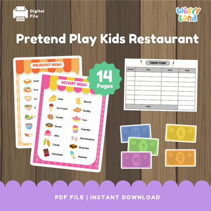 Restoran Anak-Anak Berpura-pura Bermain Cetak - Menu Permainan Dramatis, Formulir Uang &amp; Pesanan