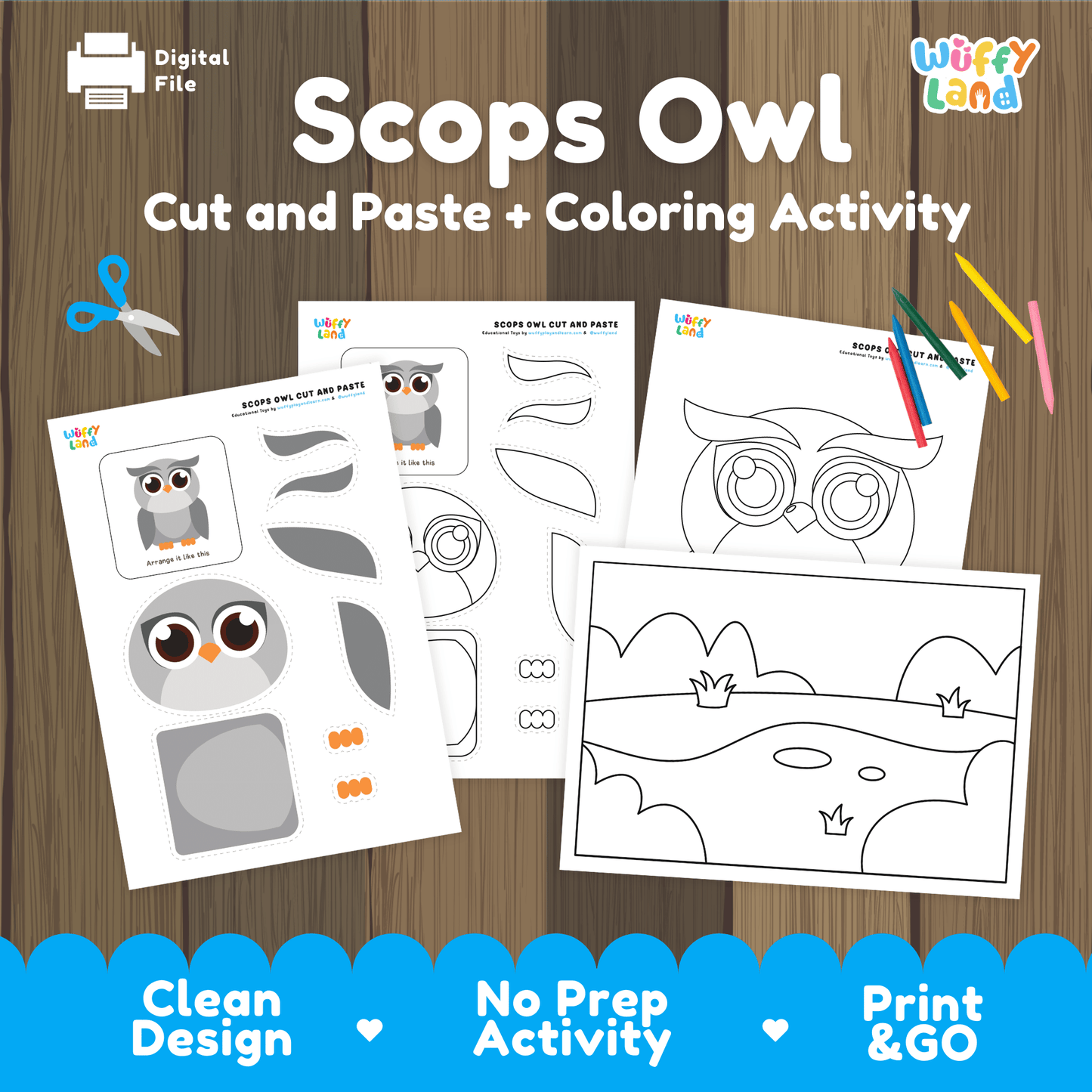 Scops Owl Cut and Paste Craft | Owl Coloring Page & Nocturnal Animal Activity