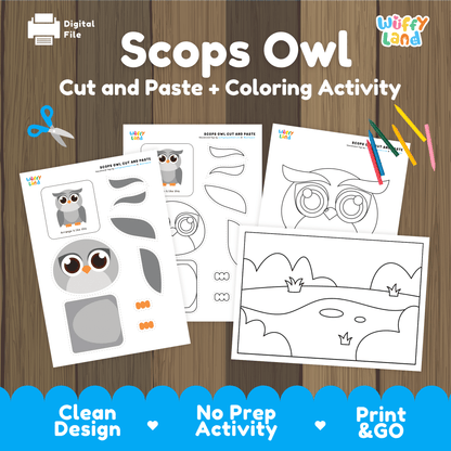 Scops Owl Cut and Paste Craft | Owl Coloring Page & Nocturnal Animal Activity