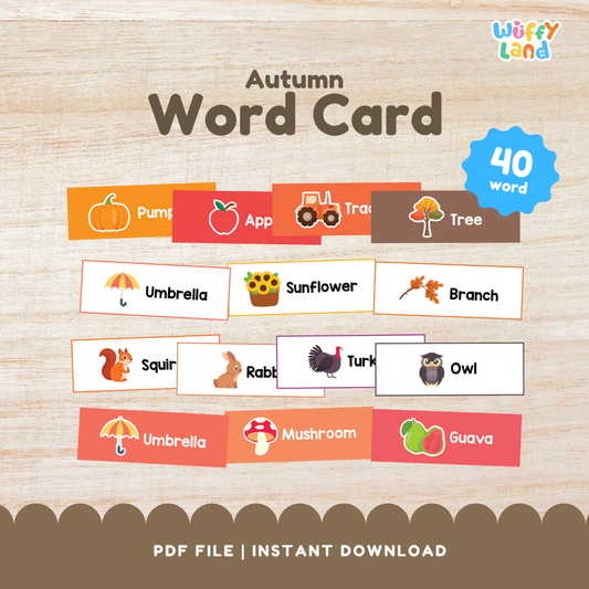 Autumn Word Cards - Fall Vocabulary Flashcards for Kids - Printable Literacy Center
