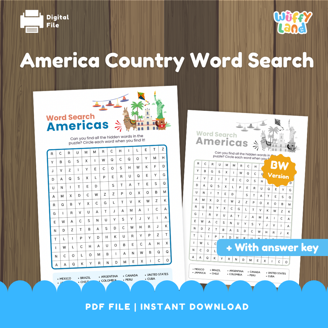 America Country Word Search | Printable Puzzle Activity with Answer Key