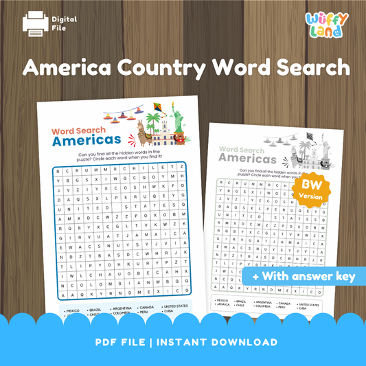 America Country Word Search | Printable Puzzle Activity with Answer Key