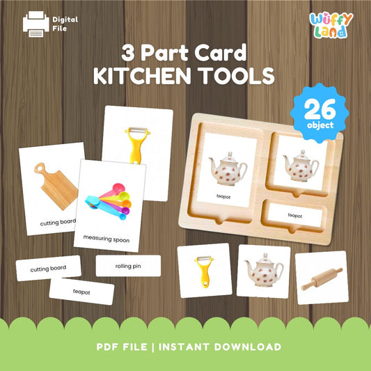 Kartu Kosakata 3 Bagian Peralatan Dapur Montessori 