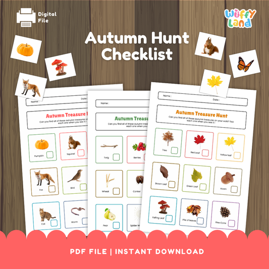 Autumn Scavenger Hunt Checklist - Fall Nature Walk Activity - Printable Fall Treasure Hunt Game for Kids
