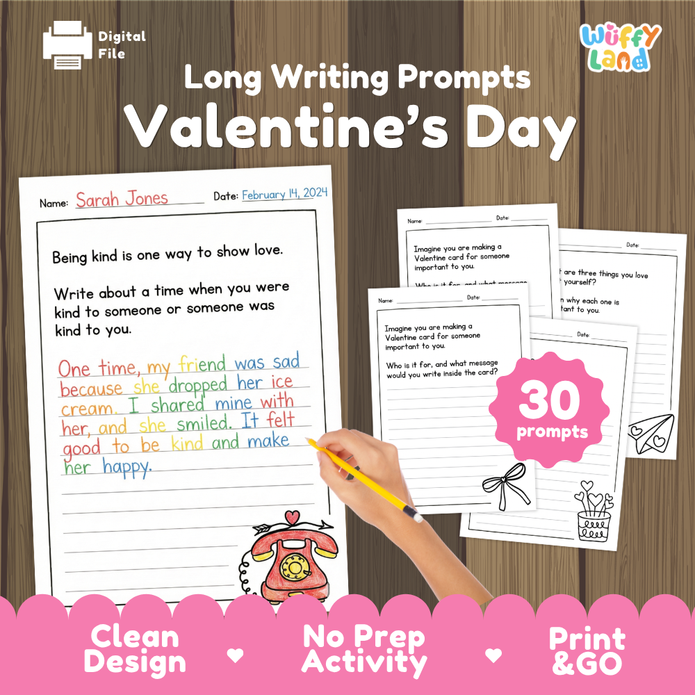 Valentine's Day Long Writing Prompts Worksheets