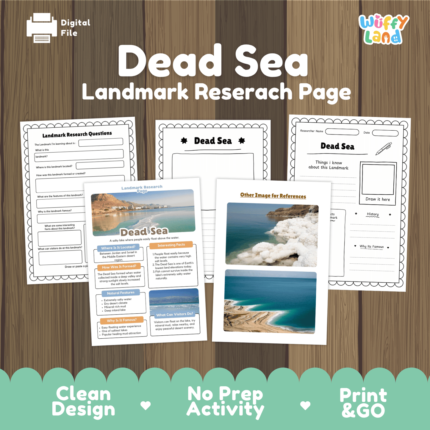 Dead Sea Landmark Research Page Worksheets and Fact Sheet Activity