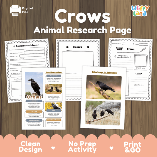Crows Animal Research Page Worksheets and Fact Sheet
