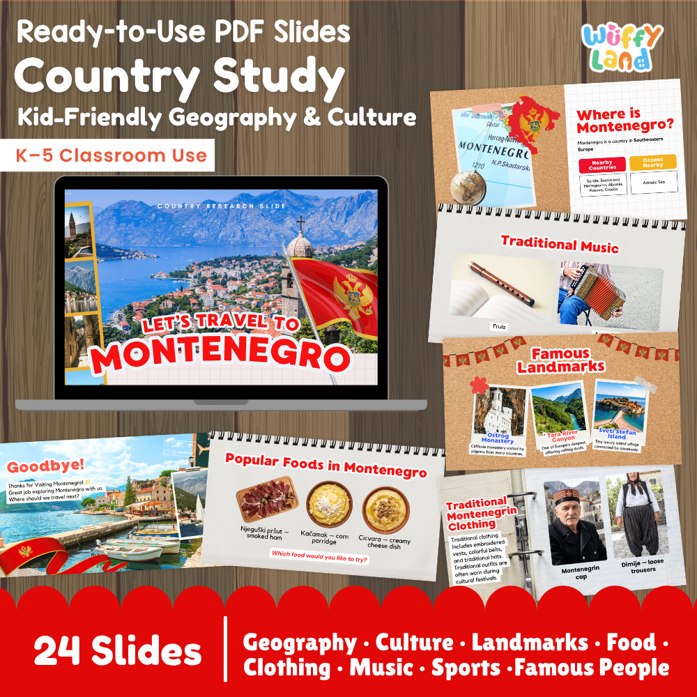 Montenegro Country Study Kid Friendly Geography & Culture PDF Slides