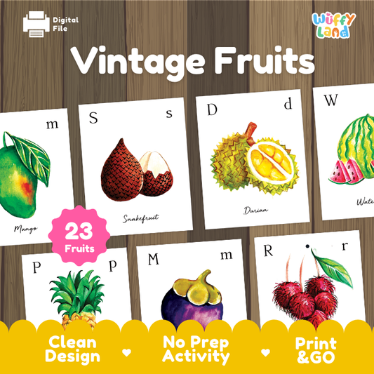 Vintage Fruit Flashcards – Retro-Style Fruit Vocabulary