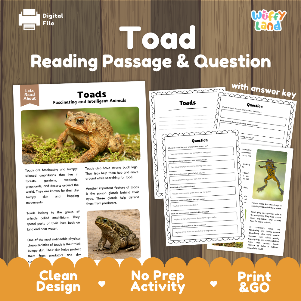Toad Reading Passage and Comprehension Questions Worksheets with Answer Key