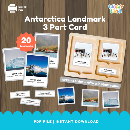 Kartu 3 Bagian Landmark Antartika - Aktivitas Geografi Montessori