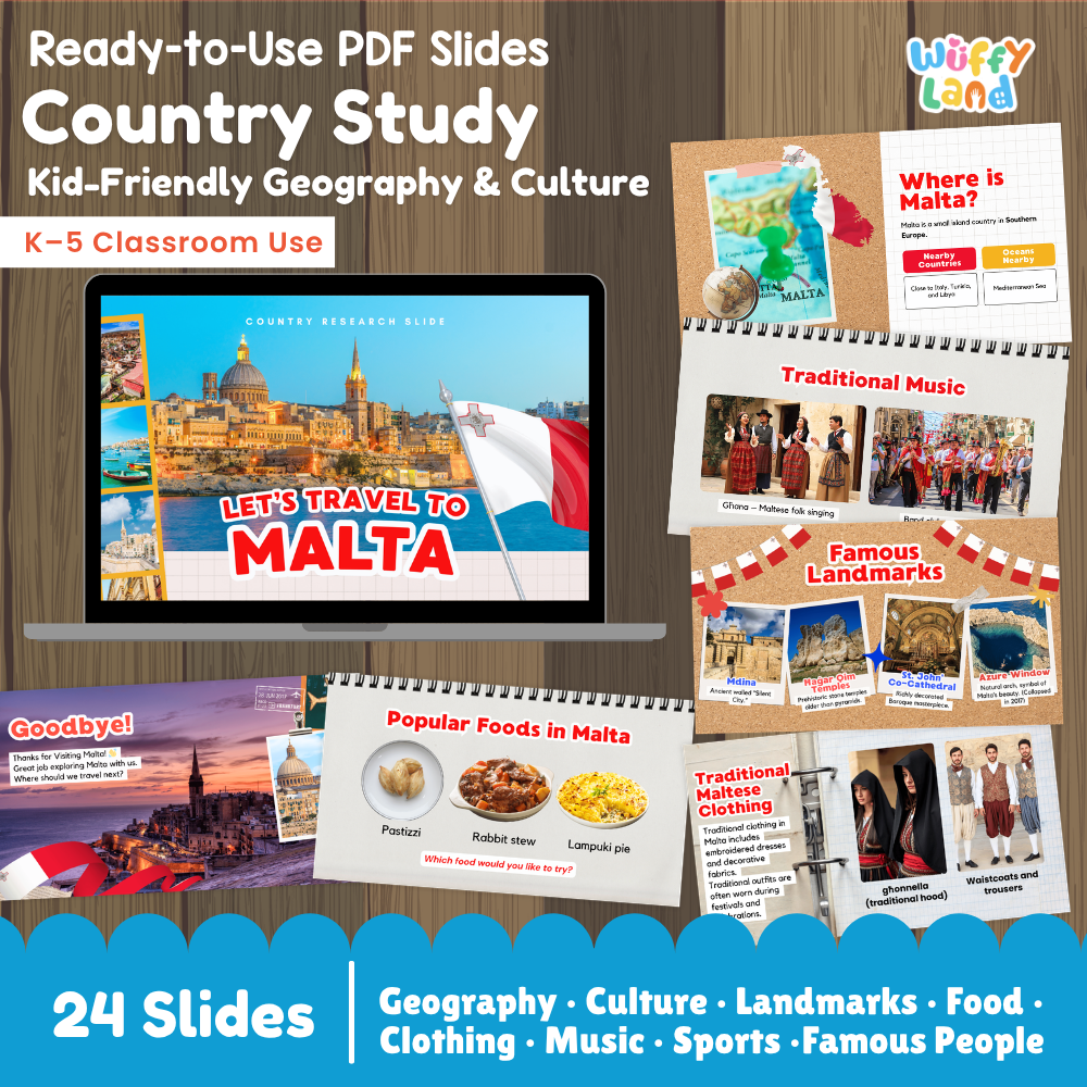 Malta Country Study Kid Friendly Geography & Culture PDF Slides
