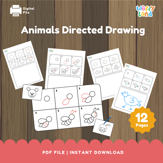 Animals Directed Drawing Worksheets | Step-by-Step Drawing Fun for Kids | Printable PDF