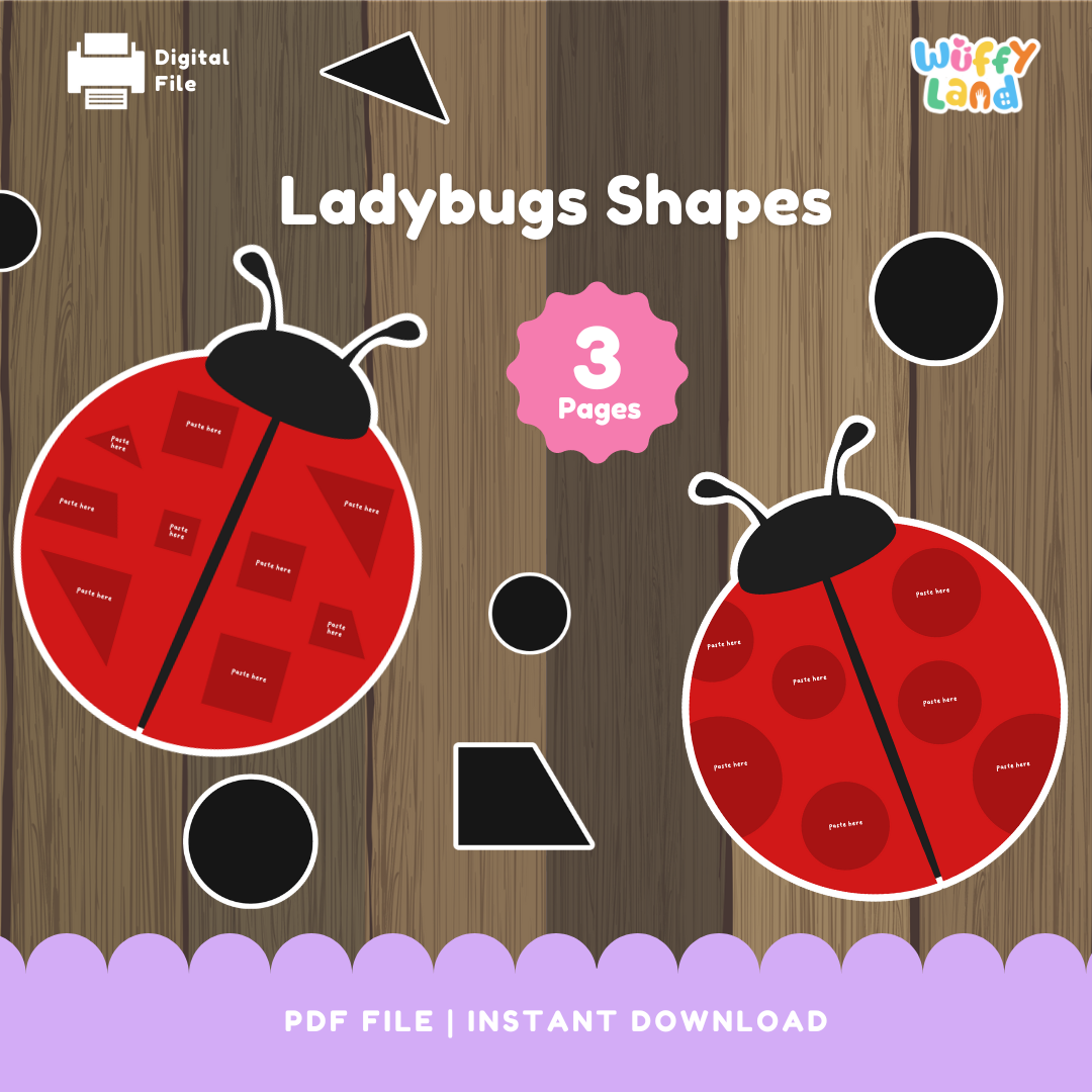 Ladybugs Shapes Activity - 3 Pages Printable Fun & Learning!