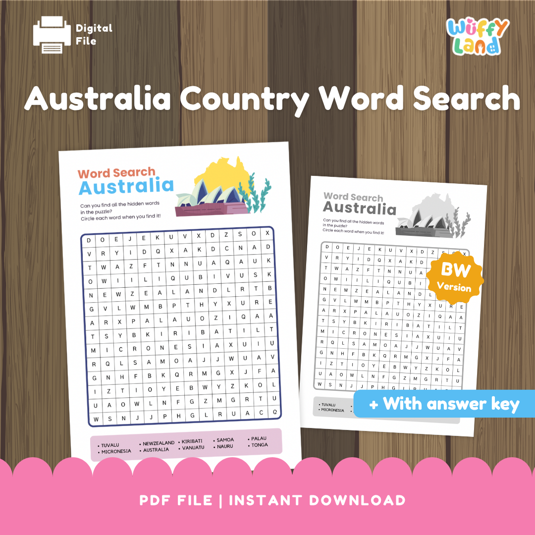 AUSTRALIA & OCEANIA Word Search Puzzle Worksheet - Australia Day Activity