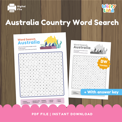 AUSTRALIA & OCEANIA Word Search Puzzle Worksheet - Australia Day Activity