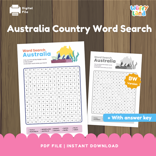 AUSTRALIA & OCEANIA Word Search Puzzle Worksheet - Australia Day Activity