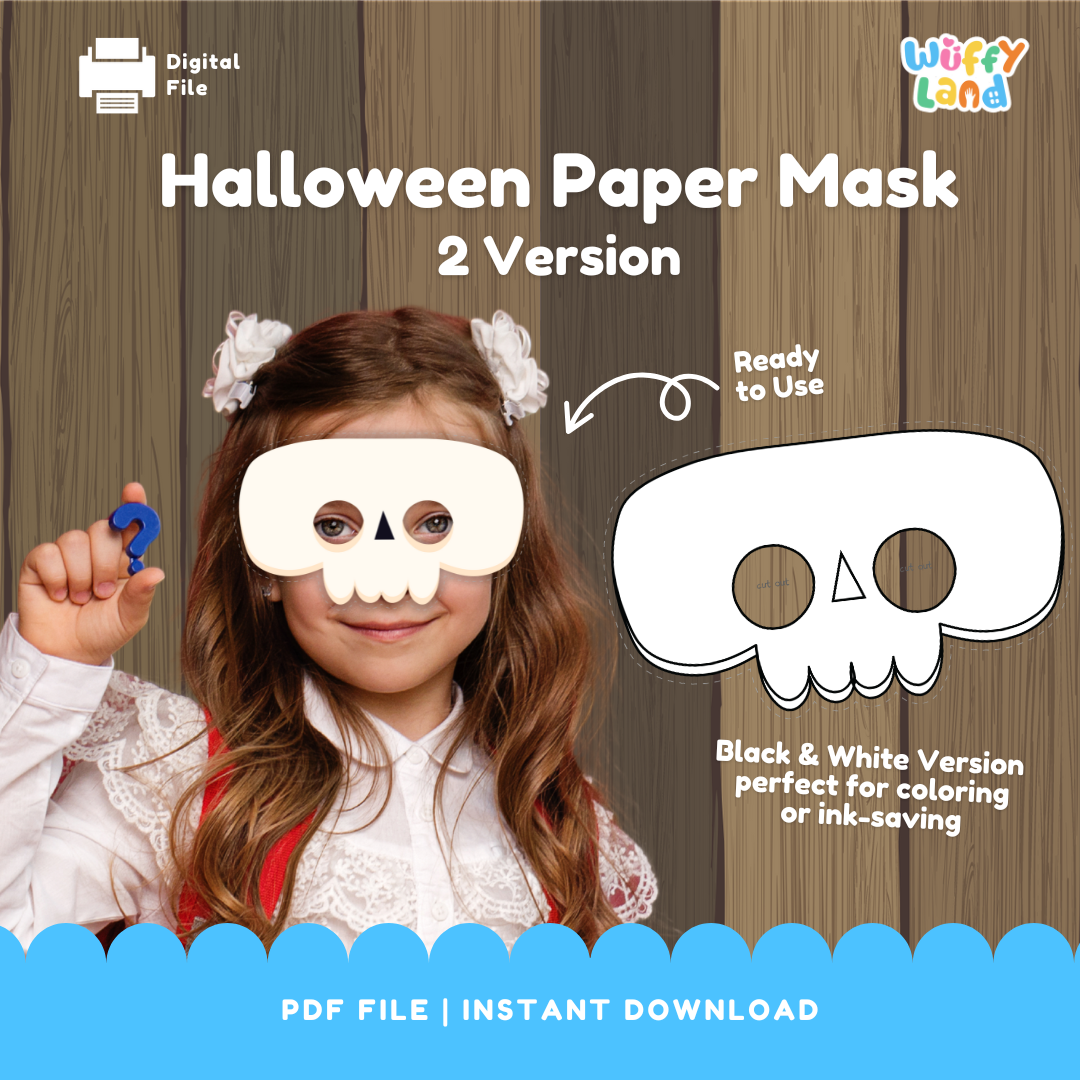 Halloween Skull Paper Mask – Printable Craft (Color + B&W)
