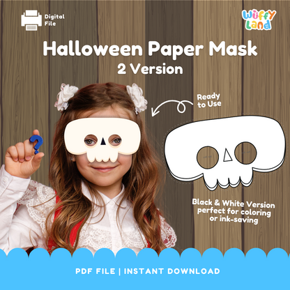 Halloween Skull Paper Mask – Printable Craft (Color + B&W)