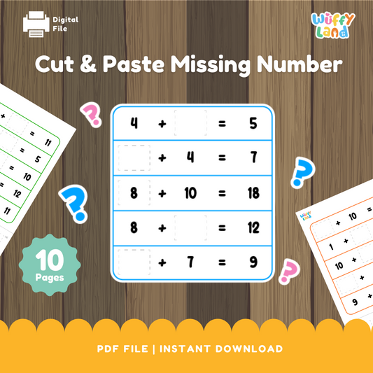Cut and Paste Missing Number Worksheets - Math Centers - Addition Practice