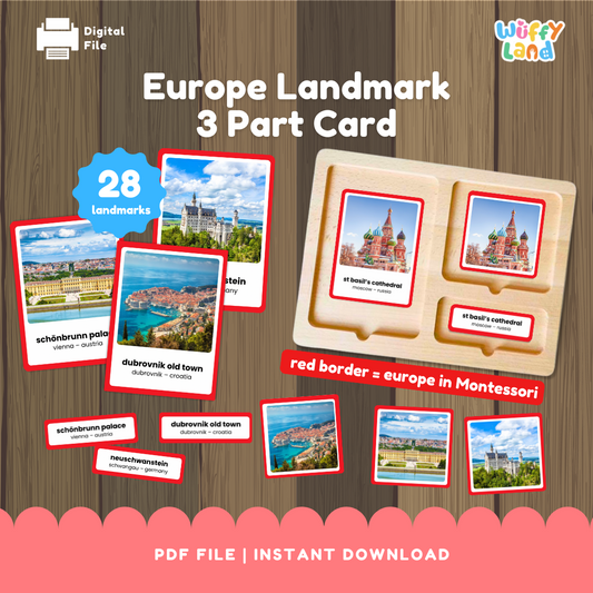 Europe Landmarks 3-Part Cards - Montessori Geography Printable