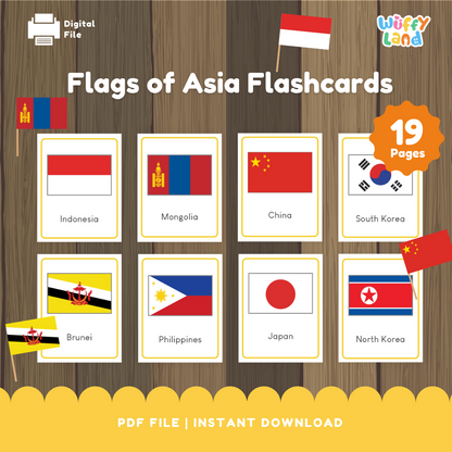 Flags of Asia Flashcards – 47 Printable Cards for Geography Learning