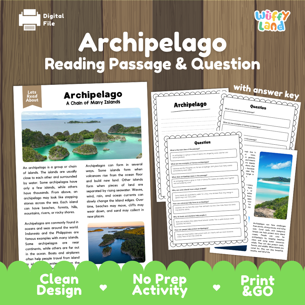 Archipelago Reading Comprehension Passage and Questions Activity Pack