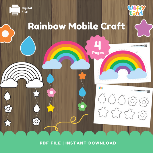 Rainbow Mobile Craft Printable | DIY Kids Room Decor |  Star Hanging Mobile for Kids Crafting Fun