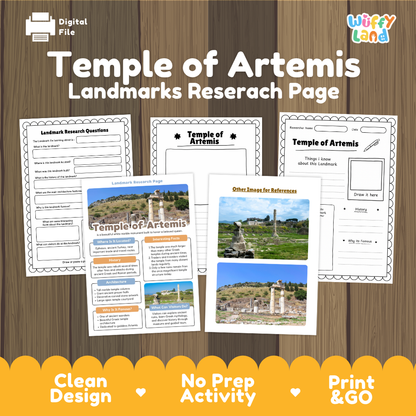 Temple of Artemis Landmark Research Page Worksheets and Reading Passage