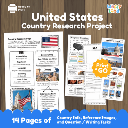 United States Country Research Project Worksheets and Activity Pages