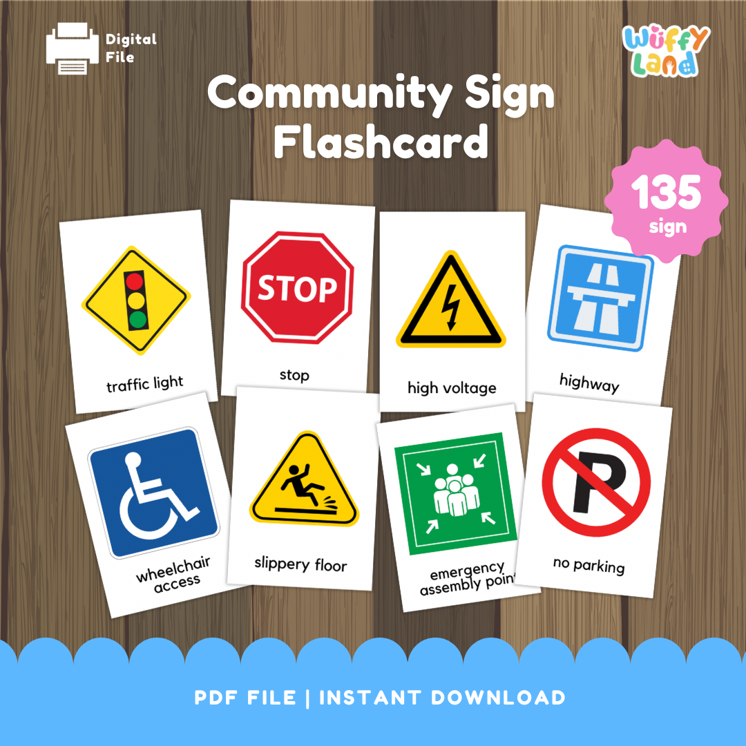 Kartu Flash Rambu Komunitas - Kartu Rambu Lalu Lintas &amp; Keselamatan untuk Anak, ESL, Pendidikan Khusus