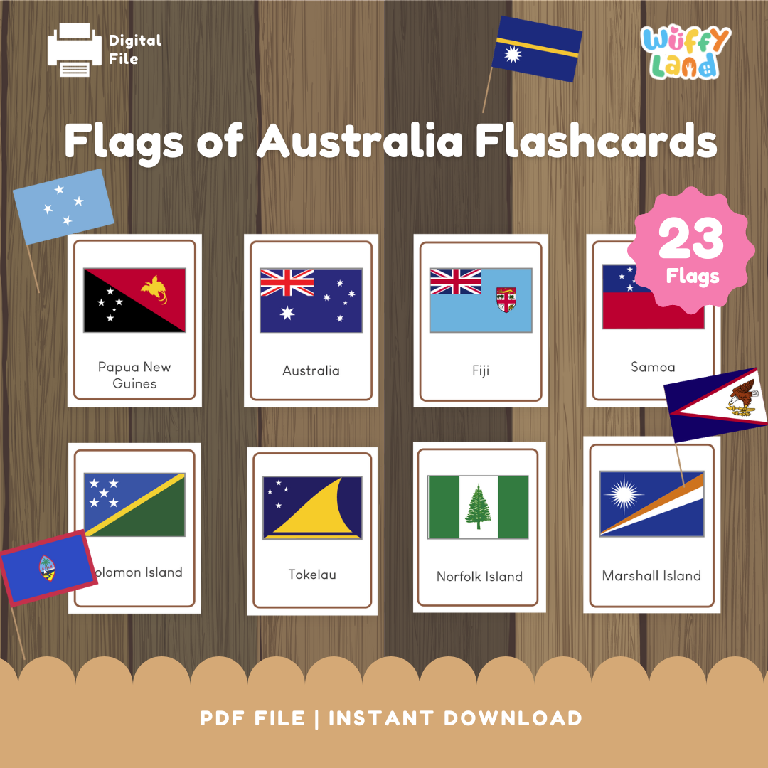 Flags of Australia Flashcards 23 Printable Flashcards for Kids - Geography Learning