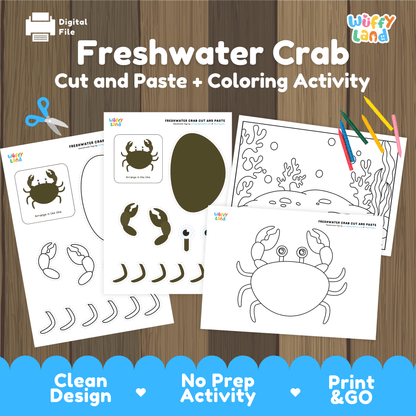 Freshwater Crab Cut and Paste Craft | Crab Coloring Page & Animal Activity
