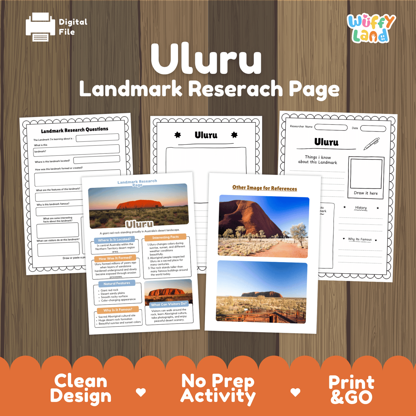 Uluru Landmark Research Page Worksheets and Fact Sheet Activity
