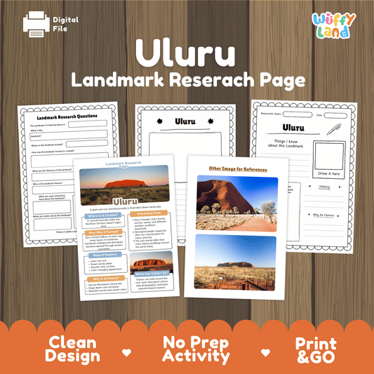 Uluru Landmark Research Page Worksheets and Fact Sheet Activity