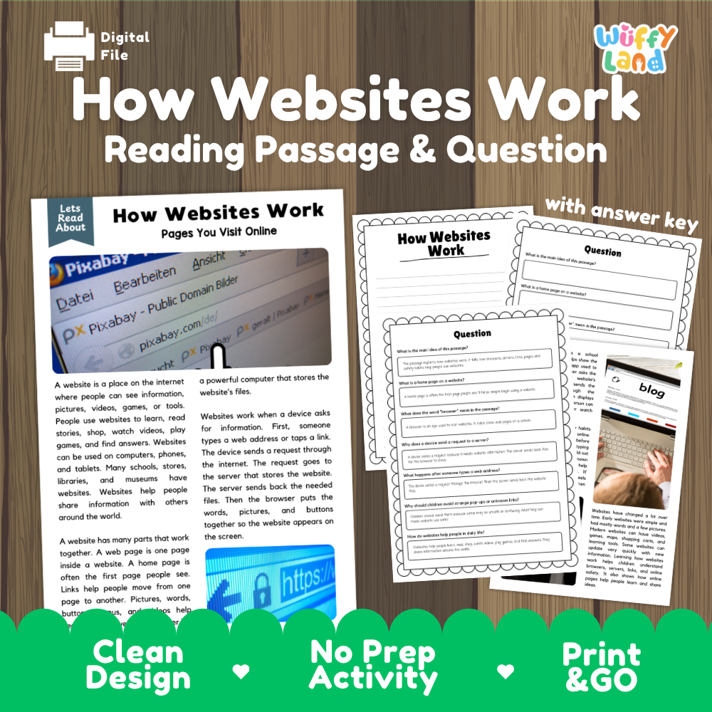 How Websites Work Reading Passage and Comprehension Questions Worksheets