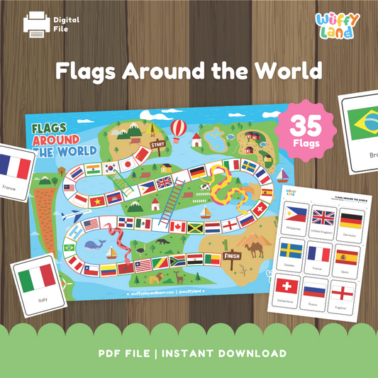 Flags Around the World Printable Game - Country Flags Matching & Learning Activity for Kids