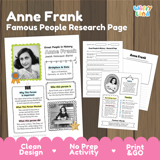 Anne Frank Famous People Research Page Worksheets and Biography Activity