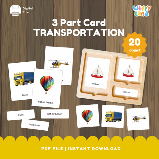 Transportation 3 Part Cards | Montessori Vehicle Vocabulary Cards | Printable Learning Activity