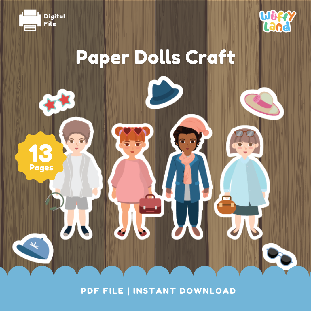 Printable Paper Dolls Craft Kit - DIY Kids Activity - Instant Download PDF