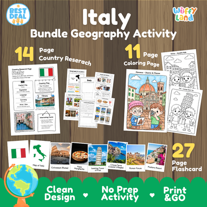 Italy Geography Activity Bundle Research Coloring Pages and Flashcards