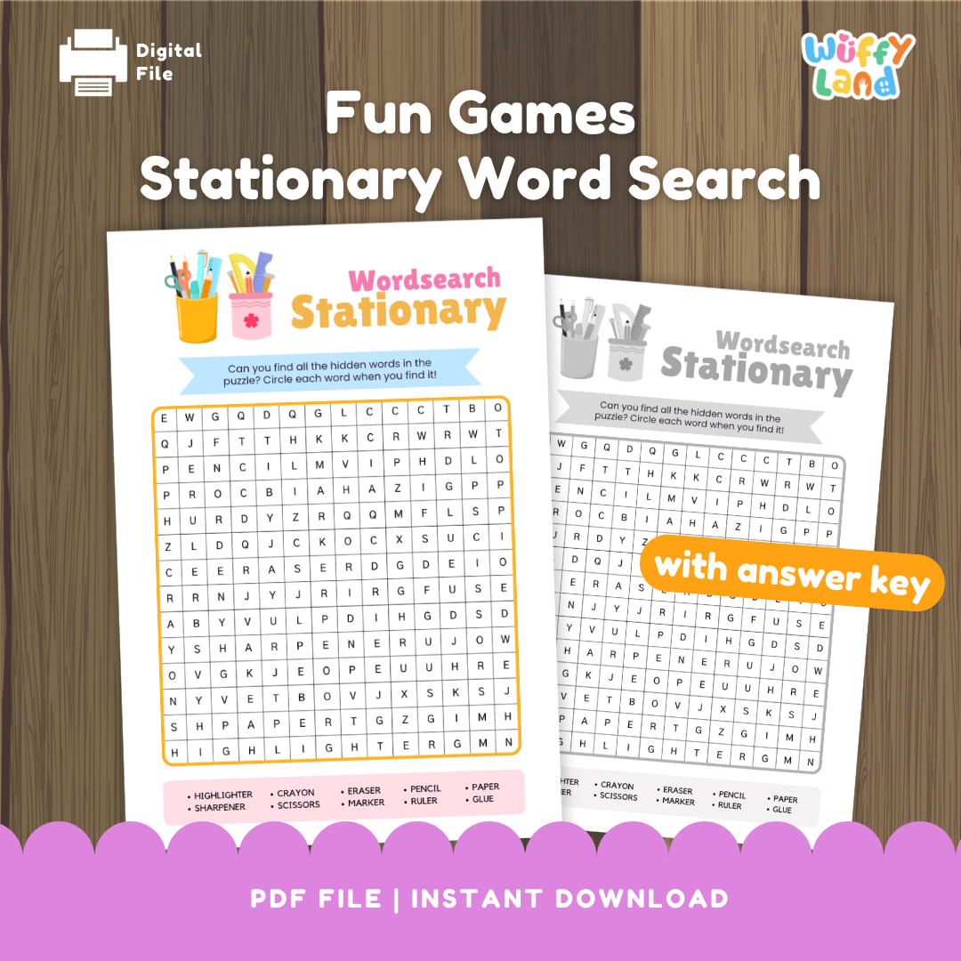Back To School Stationary Word Search For Kids First Day of School