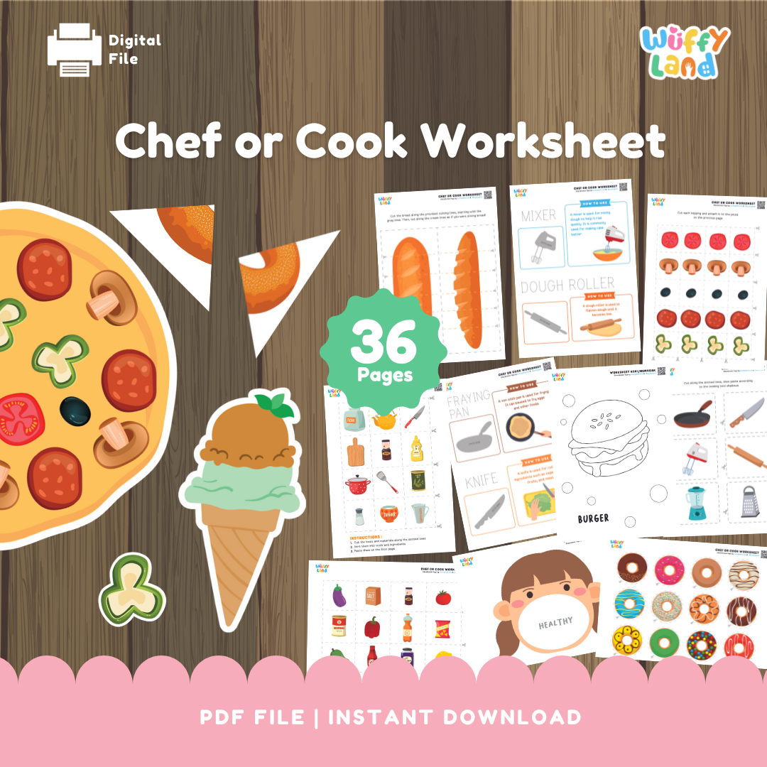 Chef & Cooking Worksheets for Kids: Fun and Educational Activities | Printable PDF | Instant Download