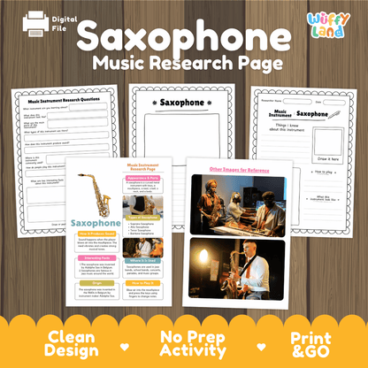 Saxophone Music Research Page Worksheets