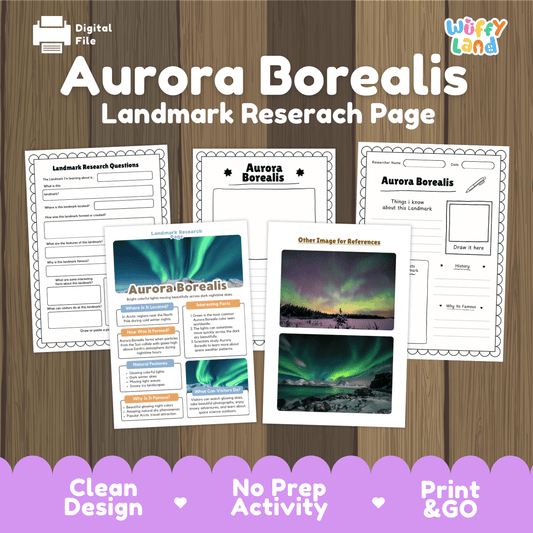 Aurora Borealis Landmark Research Page Worksheets and Fact Sheet Activity