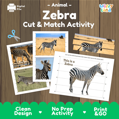 Zebra Cut and Match Activity Worksheets | Safari Animal Puzzle Printables