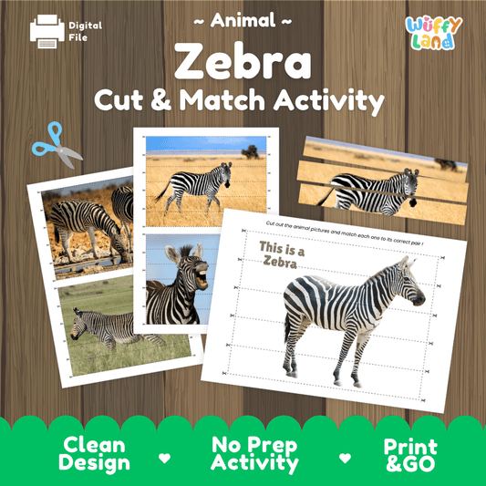 Zebra Cut and Match Activity Worksheets | Safari Animal Puzzle Printables