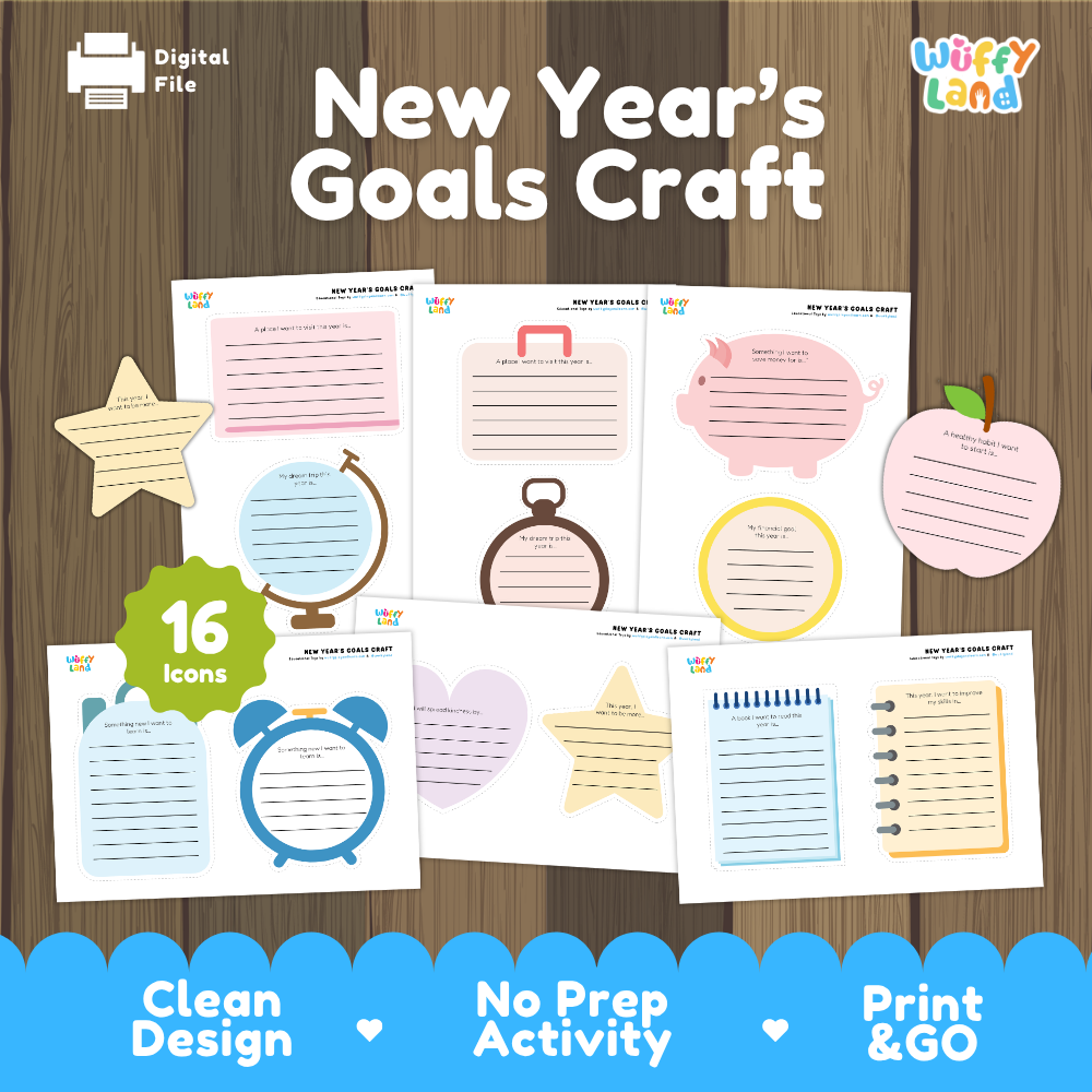 New Year's Goals Craft Printable Goal Setting Writing Activity