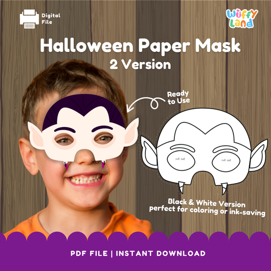 Halloween Vampire Paper Mask – Printable Craft (Color + B&W)