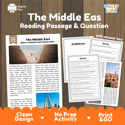 The Middle East Reading Comprehension Passage and Questions Activity Pack